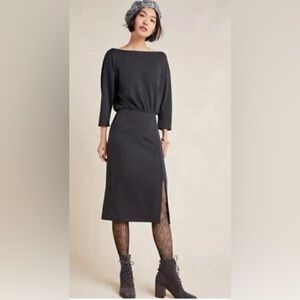 Anthropologie Gray Knit Column Boatneck Midi Dress Sz S Stretch Goth Grunge Punk